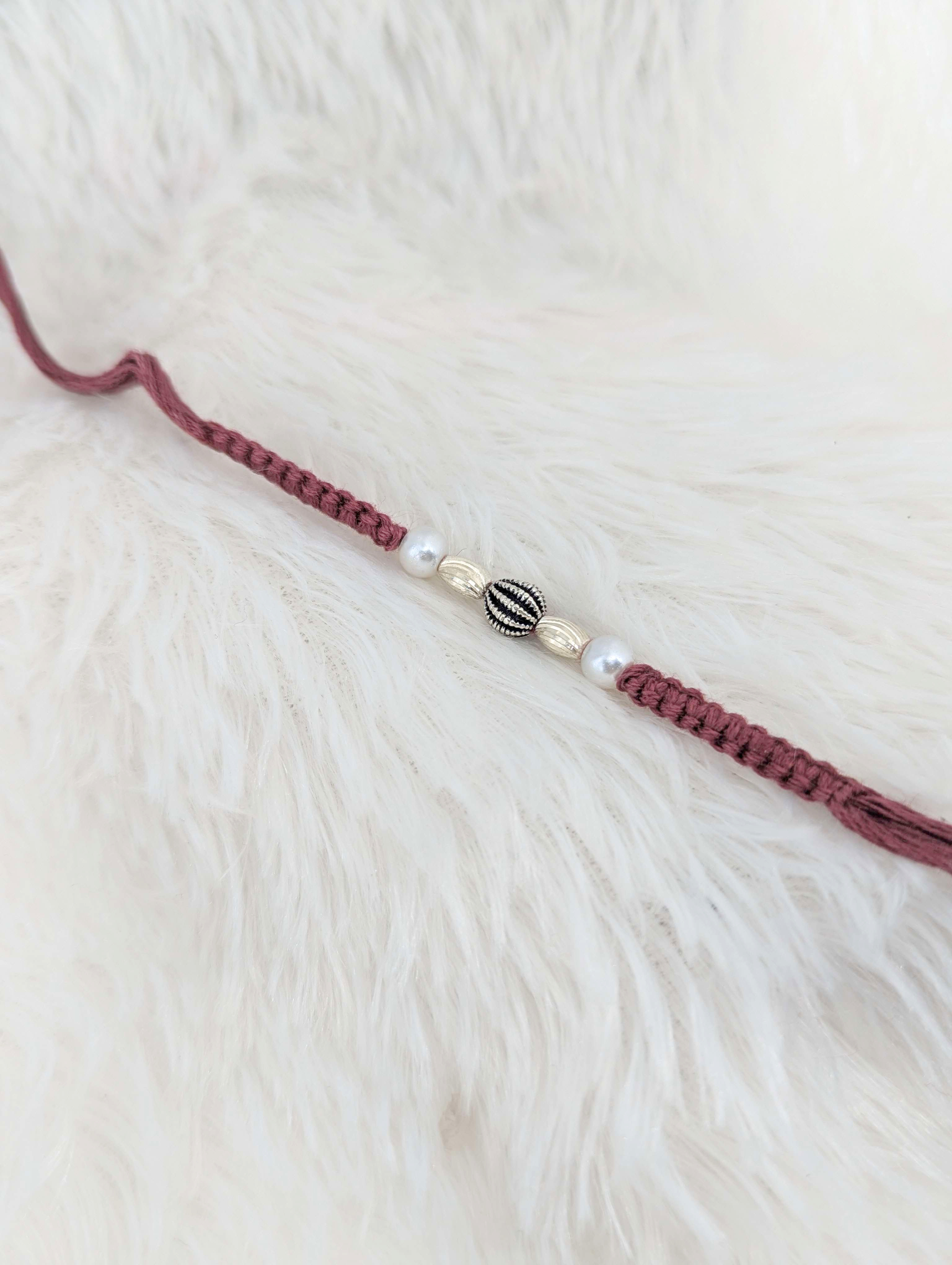 Elegant Macramé & Pearl Sterling Silver Rakhi