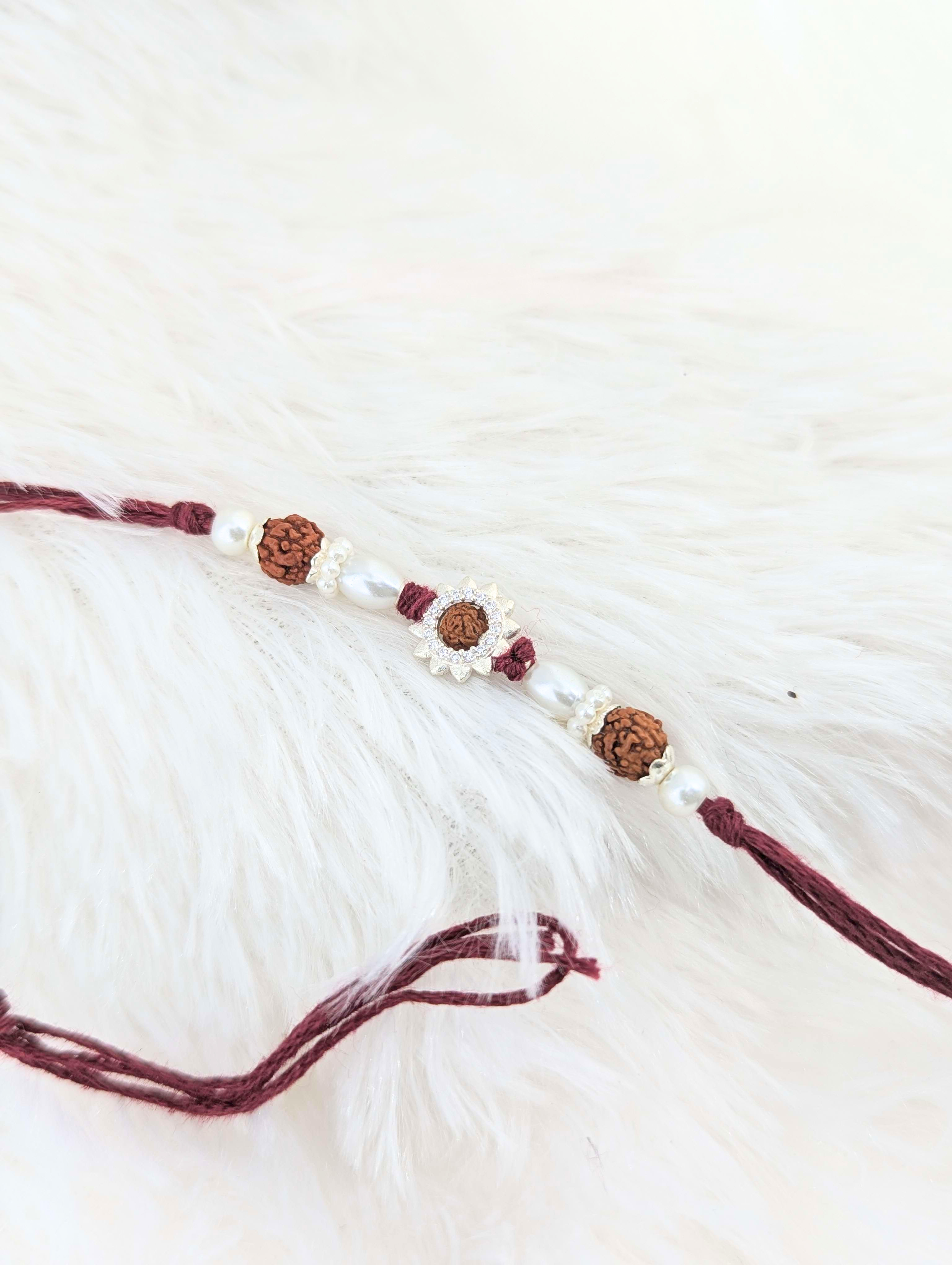 Radiant Sun Rudraksha & Pearl Sterling Silver Rakhi