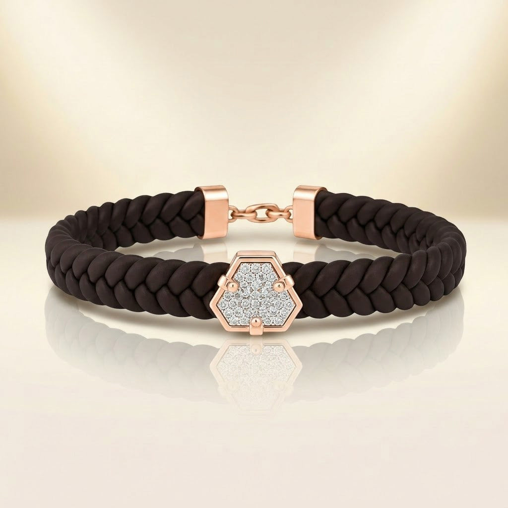 Elegant Hexagonal Stone-Studded Leather Bracelet