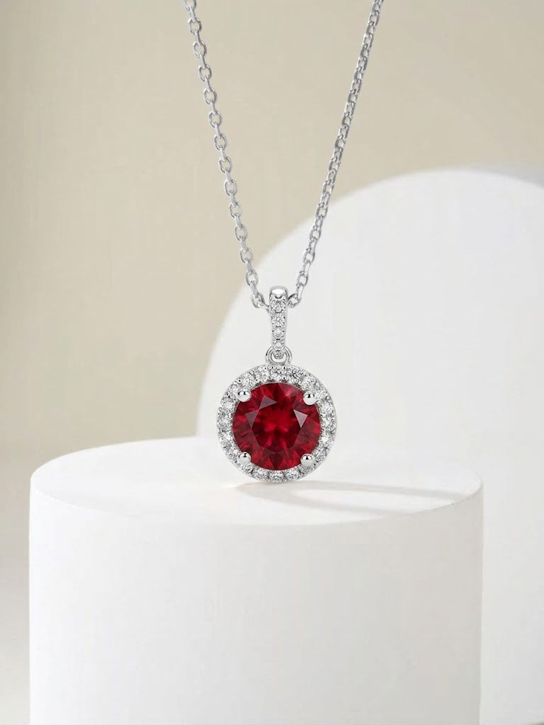 Classic Round Ruby Halo Pendant