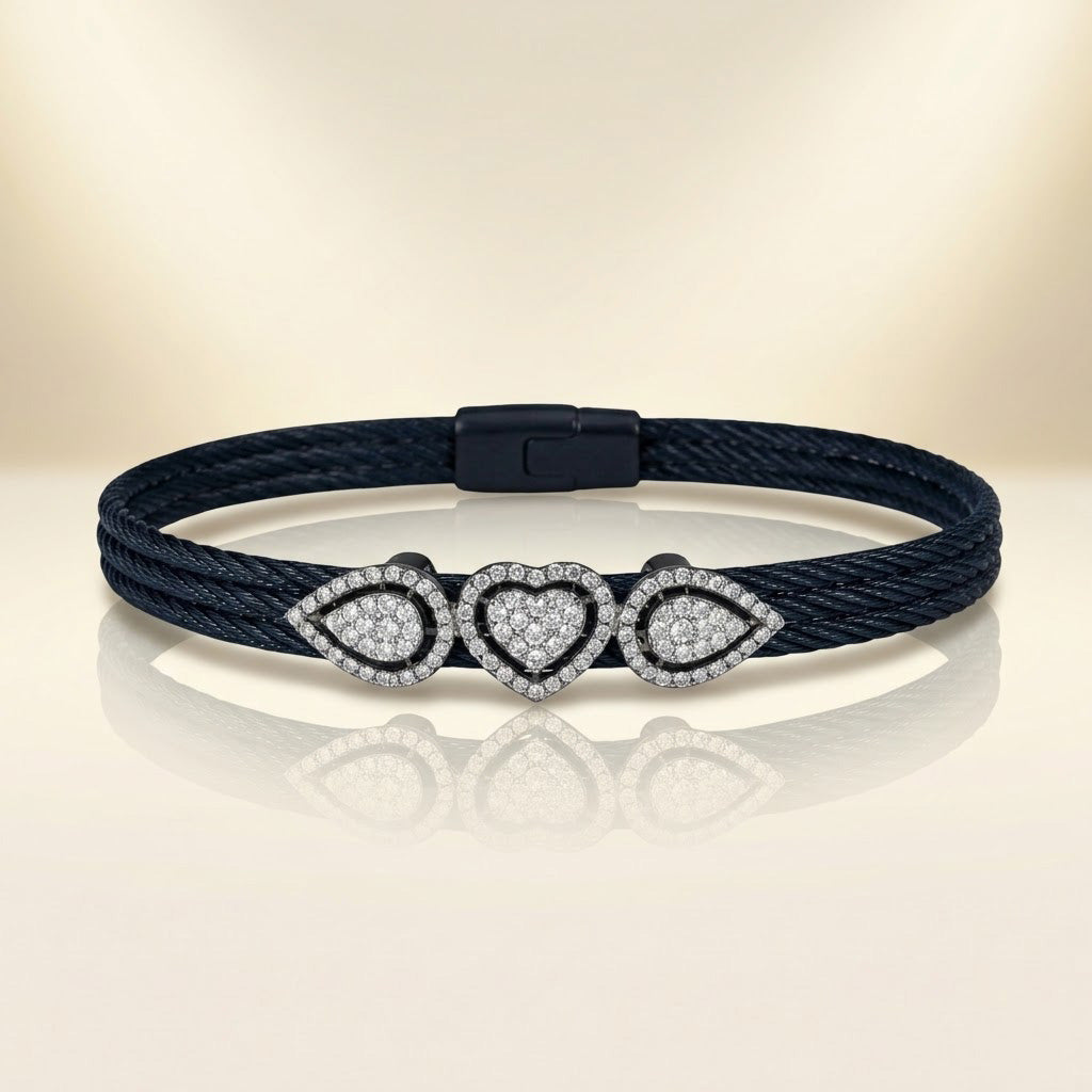 Elegant Teardrop and Heart Stone-Studded Bracelet