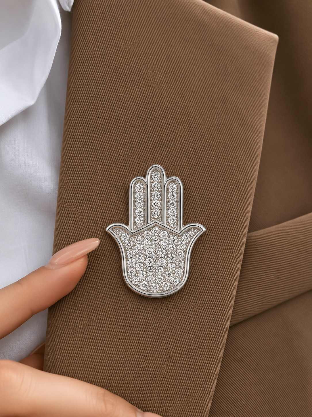 Divine Pave-Diamond Hamsa Hand Protection Pendant