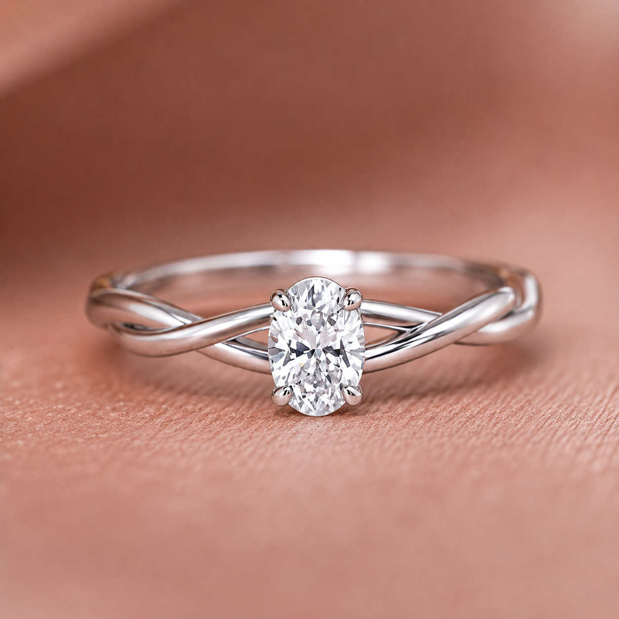 Intertwined Twisted Oval Engagement Ring