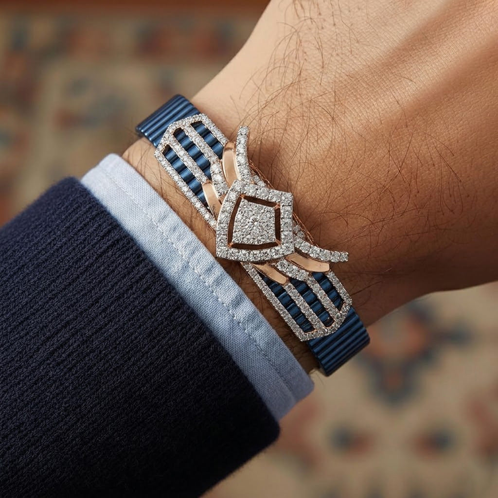 Regal Shield Ceramic & Rose Gold Statement Bracelet