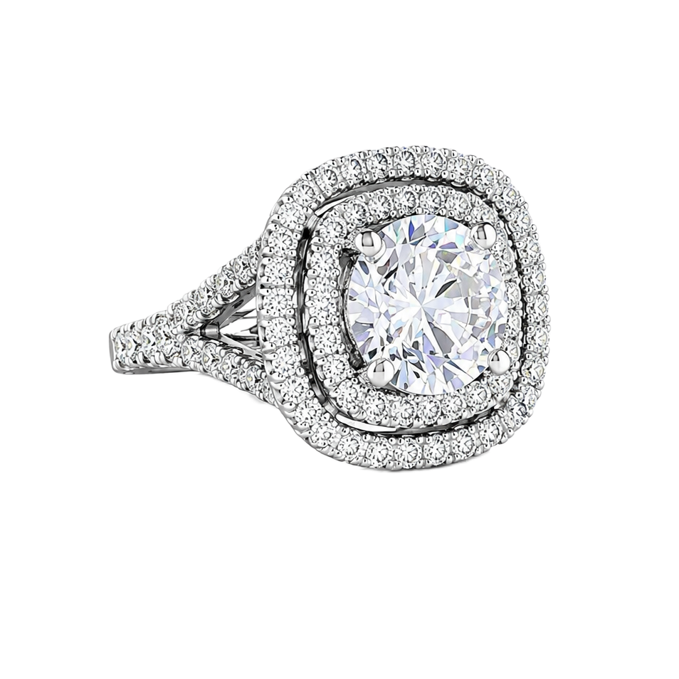Magnificent Double-Halo Split-Shank Diamond Ring