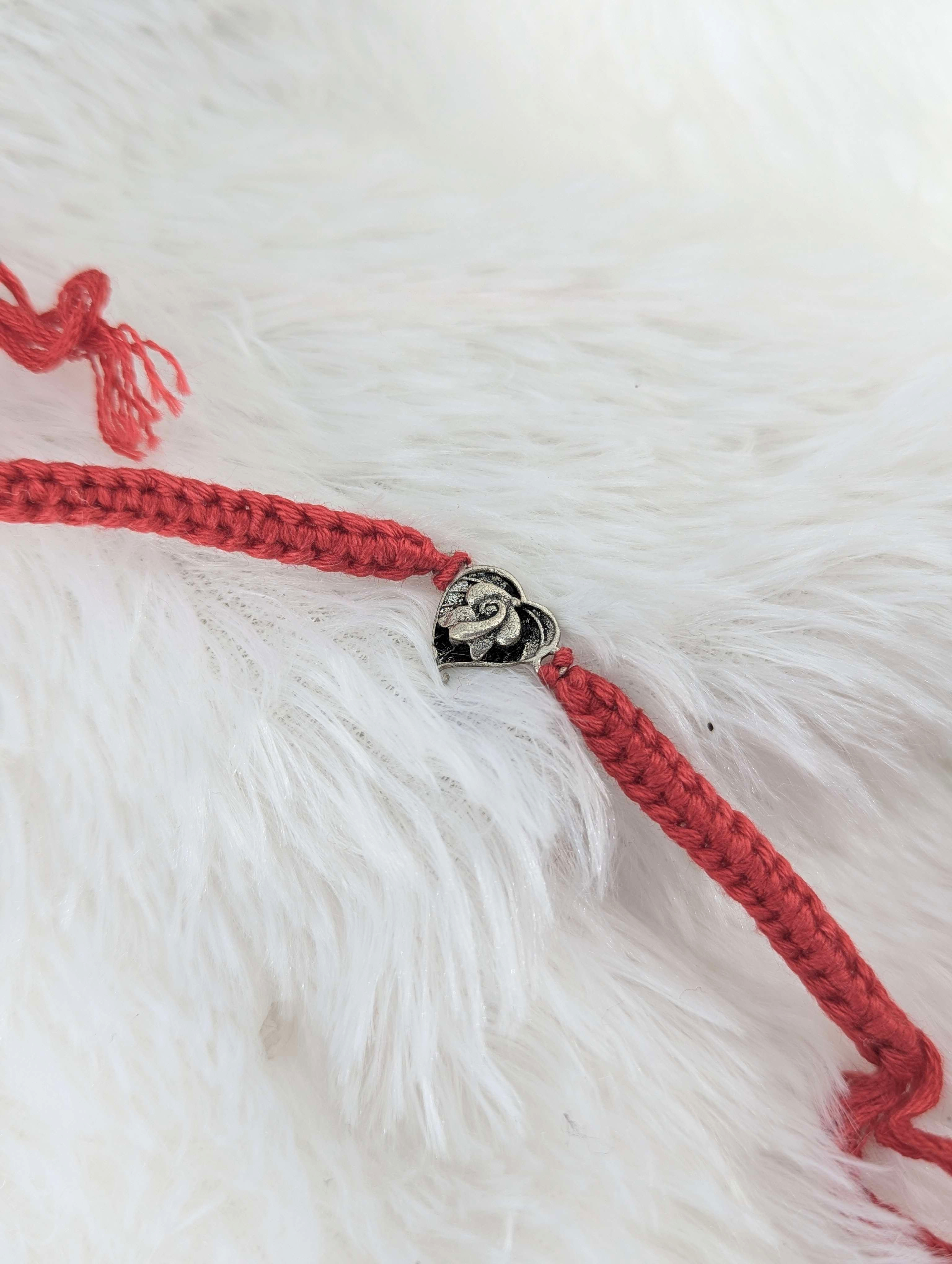 Artisanal Rose Heart Macramé Rakhi