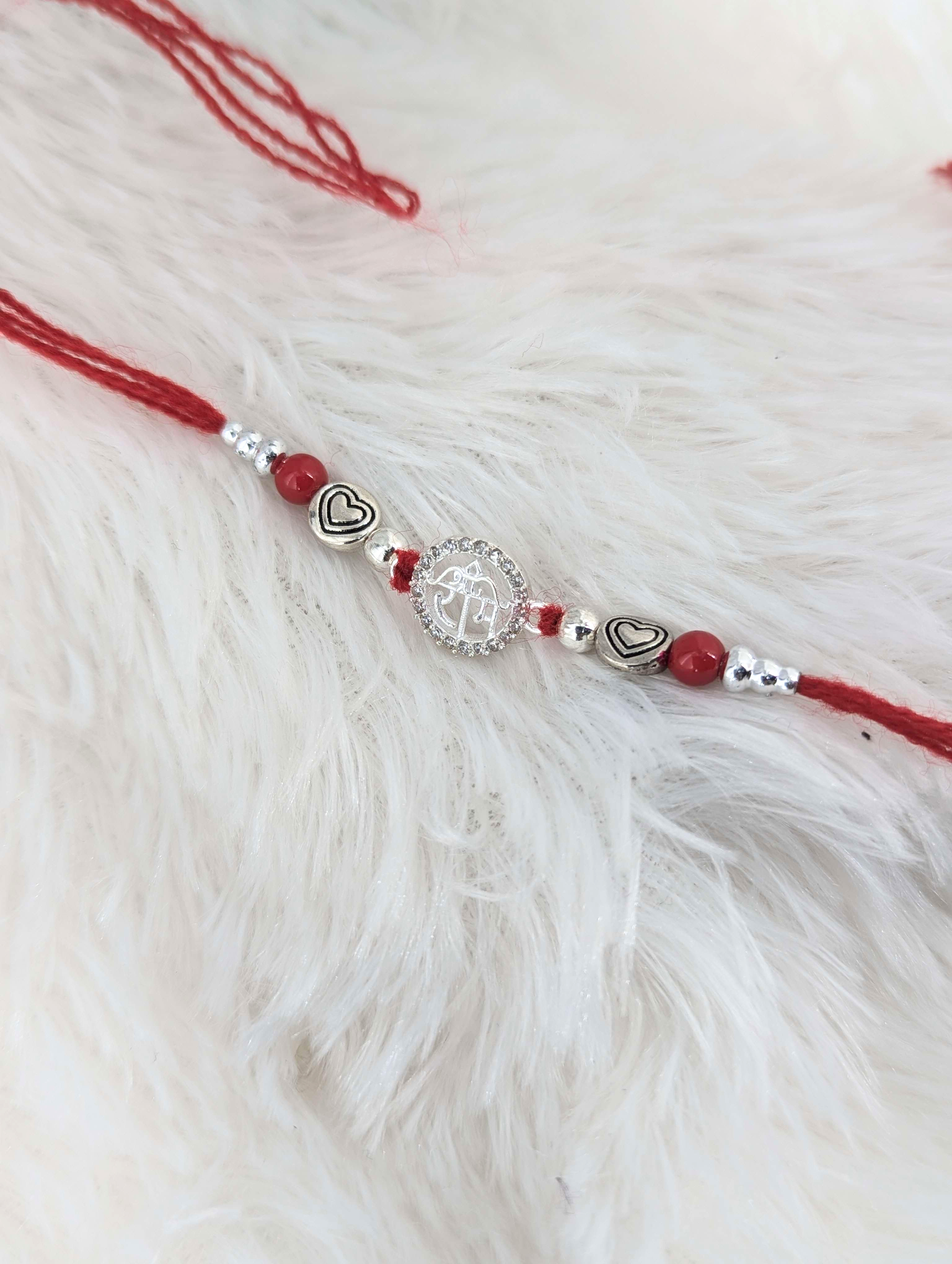 Divine "Shree" Heart & Stone Sterling Silver Rakhi