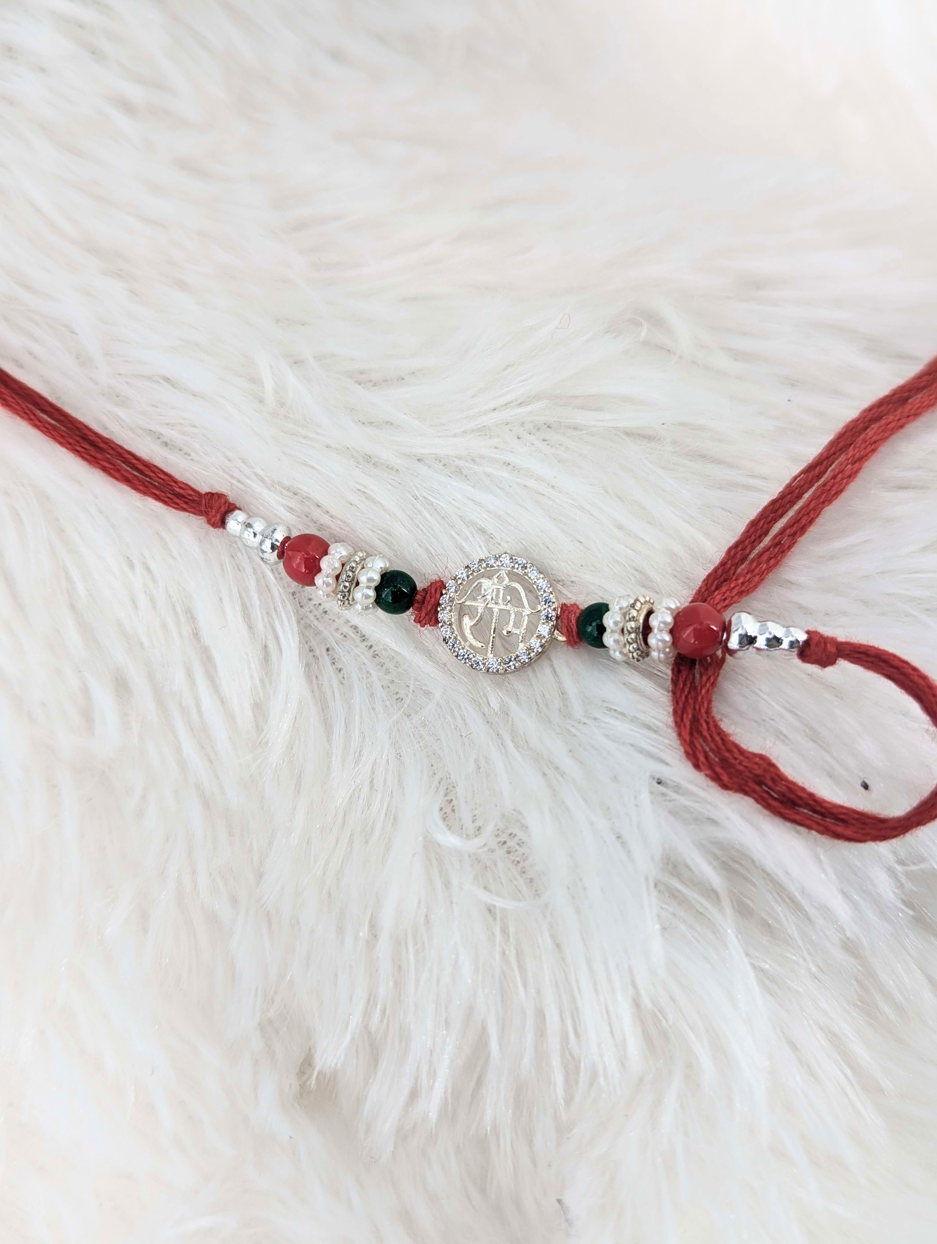 Divine "Shree Ram" Pearl & Silver Rakhi