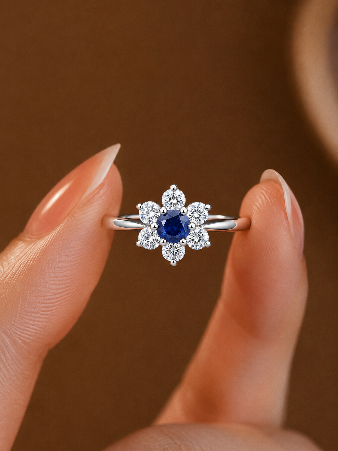 Royal Sapphire Floral Cluster Ladies Band