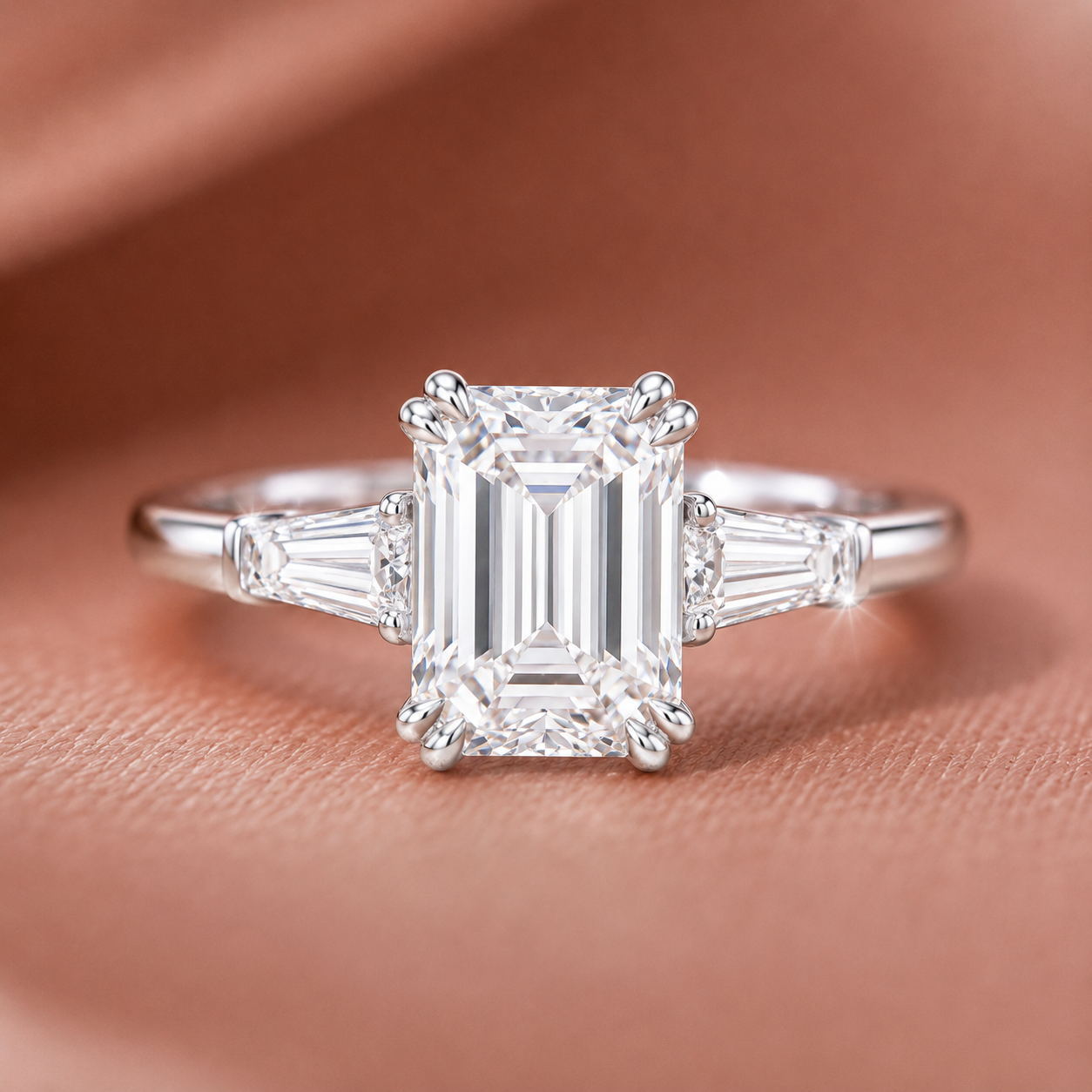 Vintage Emerald-Cut Three-Stone Ring with Tapered Baguettes