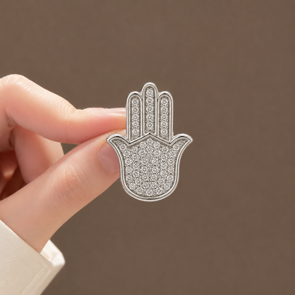 Divine Pave-Diamond Hamsa Hand Protection Pendant