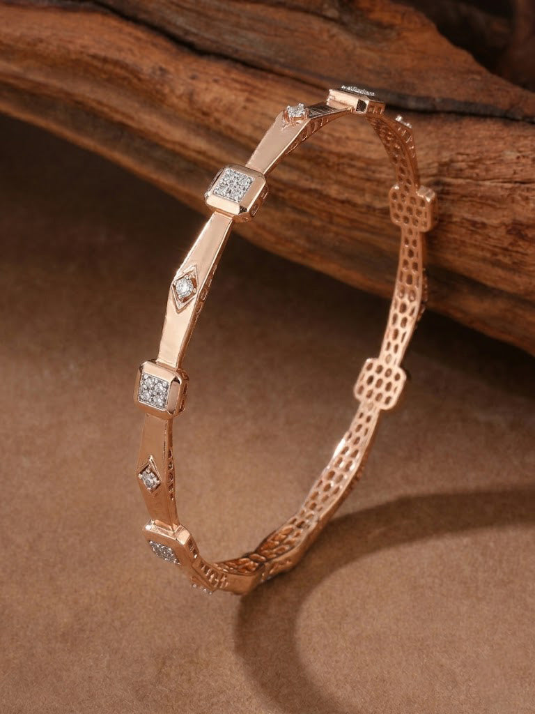 Opulent Rose Gold Geometric Diamond Bangles