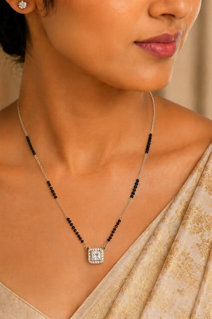 Elegant Square-Halo Solitaire Mangalsutra