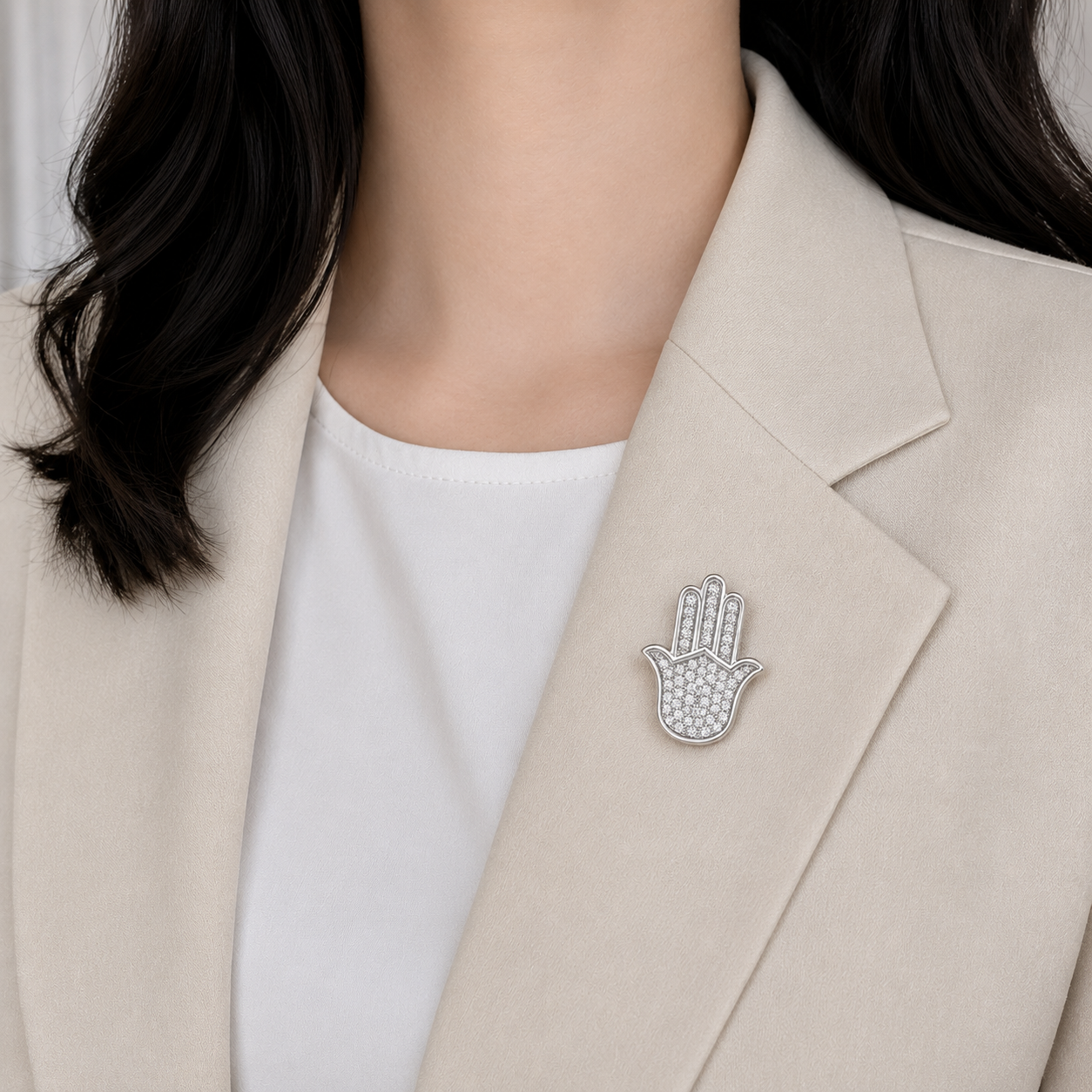 Divine Pave-Diamond Hamsa Hand Protection Pendant