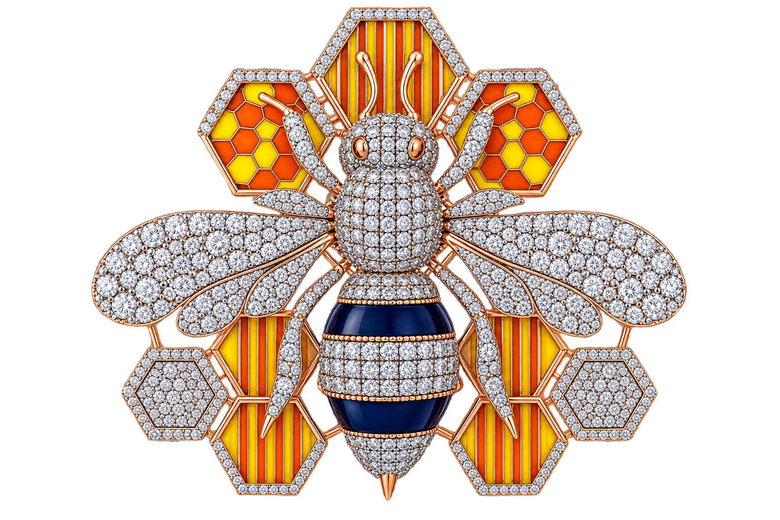 Luminous Diamond & Honeycomb Bee Statement Brooch