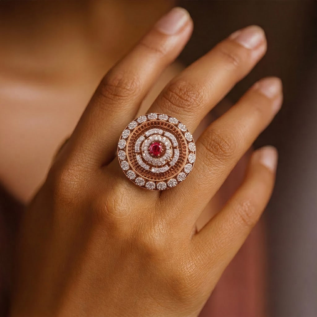Celestial Ruby & Diamond Concentric Statement Ring