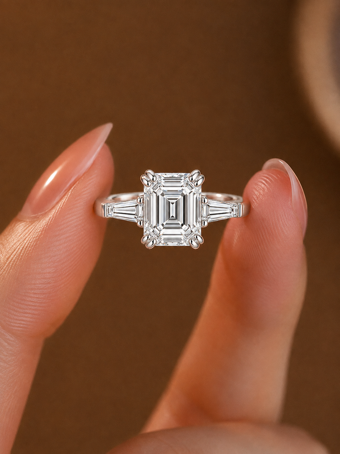 Sophisticated Emerald-Cut Three-Stone Engagement Ring