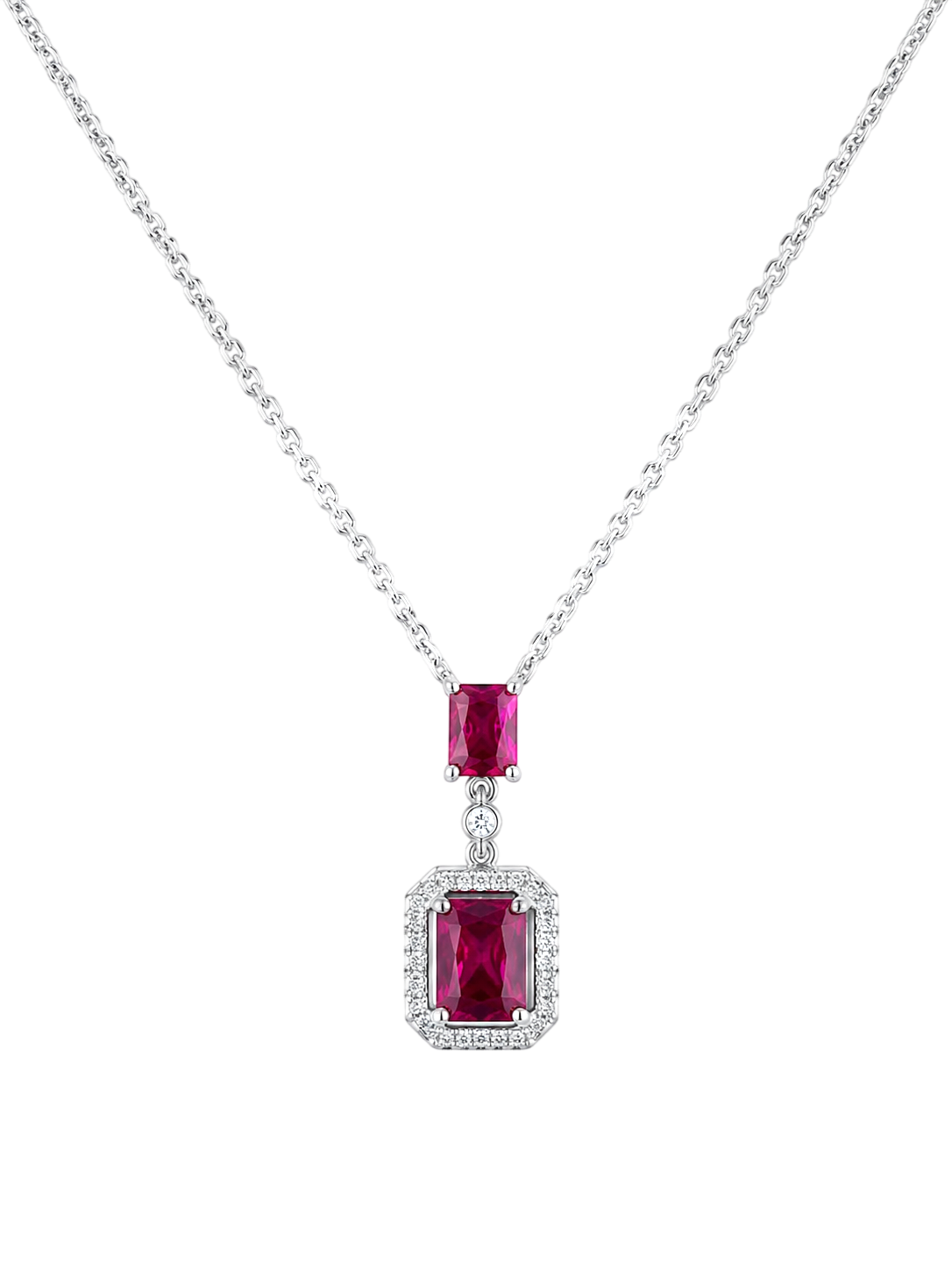 Regal Emerald-Cut Ruby Drop Pendant