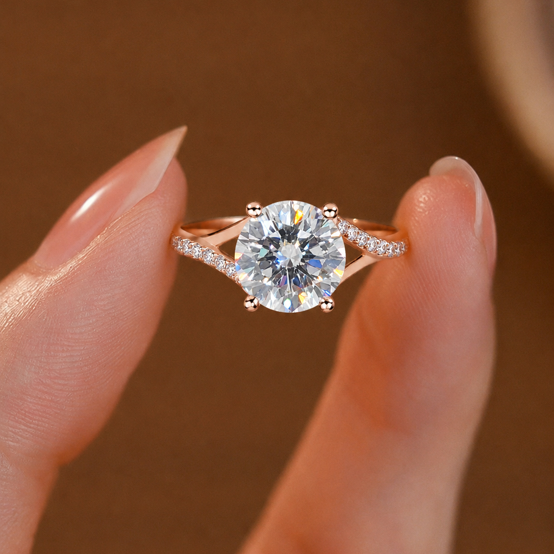 Elegant Split-Shank Pavé Round Solitaire Ring