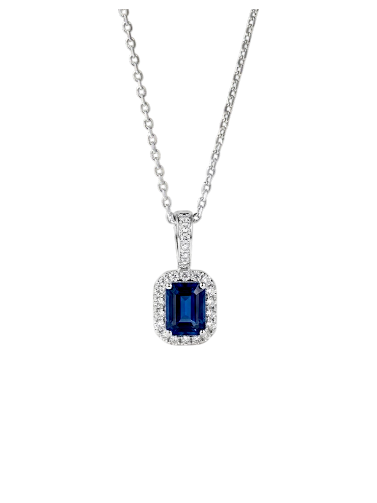 Classic Emerald-Cut Sapphire Halo Pendant