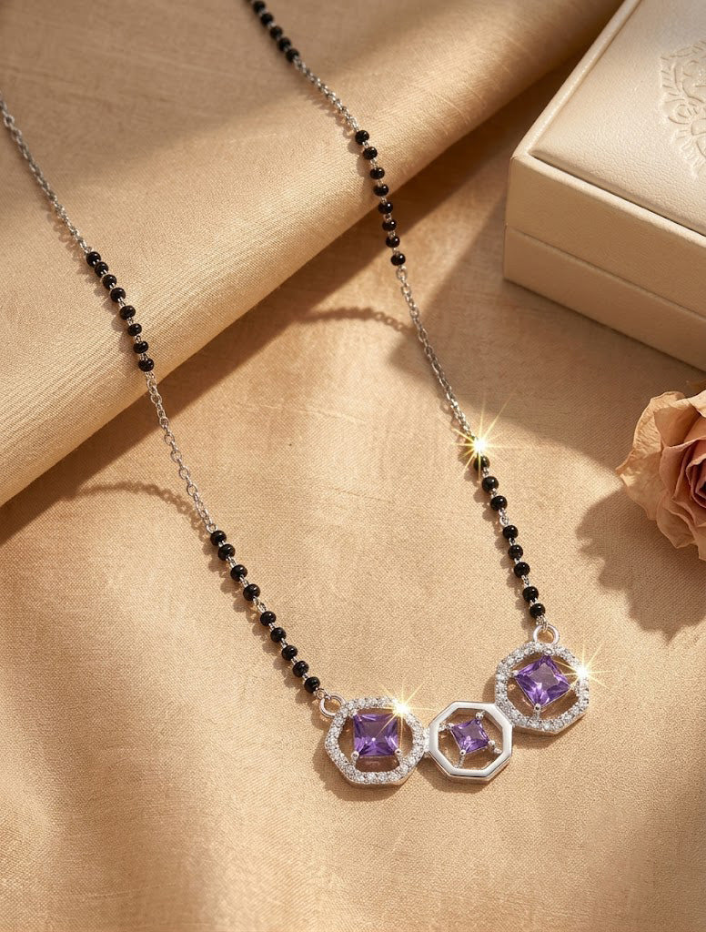 Geometric Violet-Stone Halo Mangalsutra