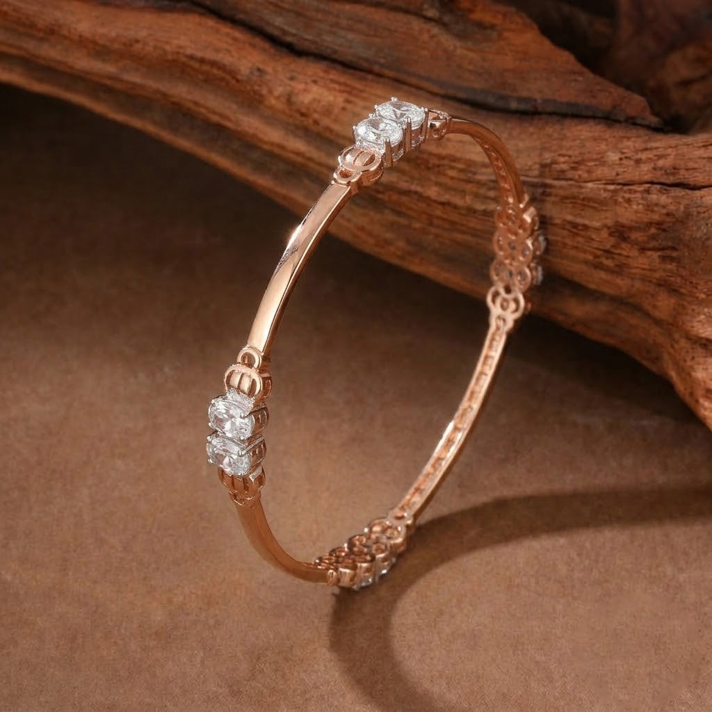 Elegant Solitaire-Style Rose Gold Bangles