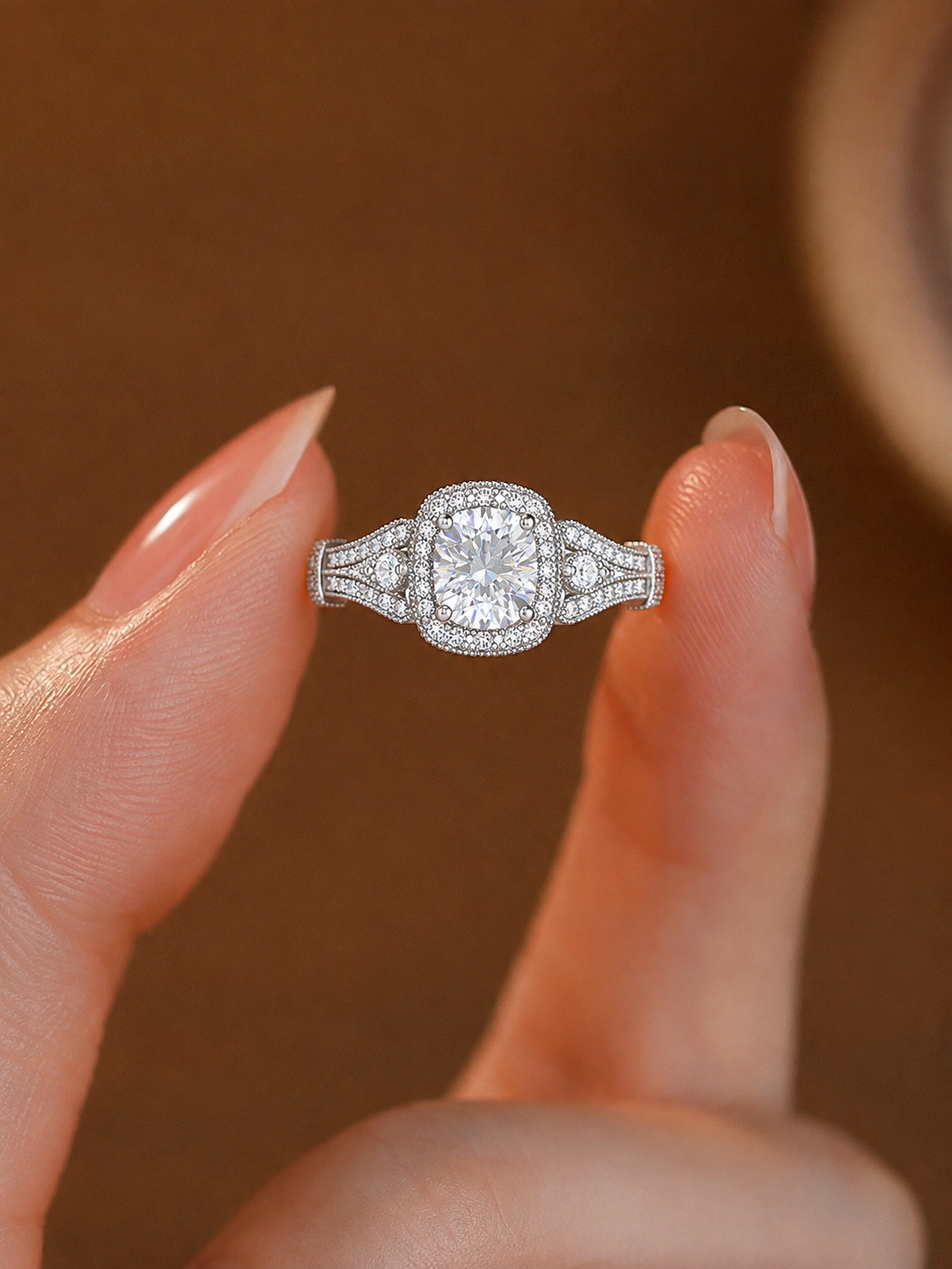 Vintage-Inspired Milgrain Halo Engagement Ring