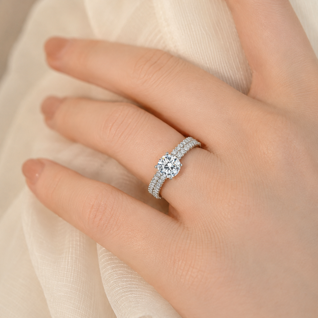 Brilliant Double-Row Pave Diamond Engagement Ring