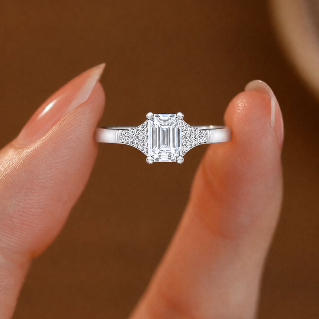 Elegant Emerald-Cut Pavé-Accented Engagement Ring