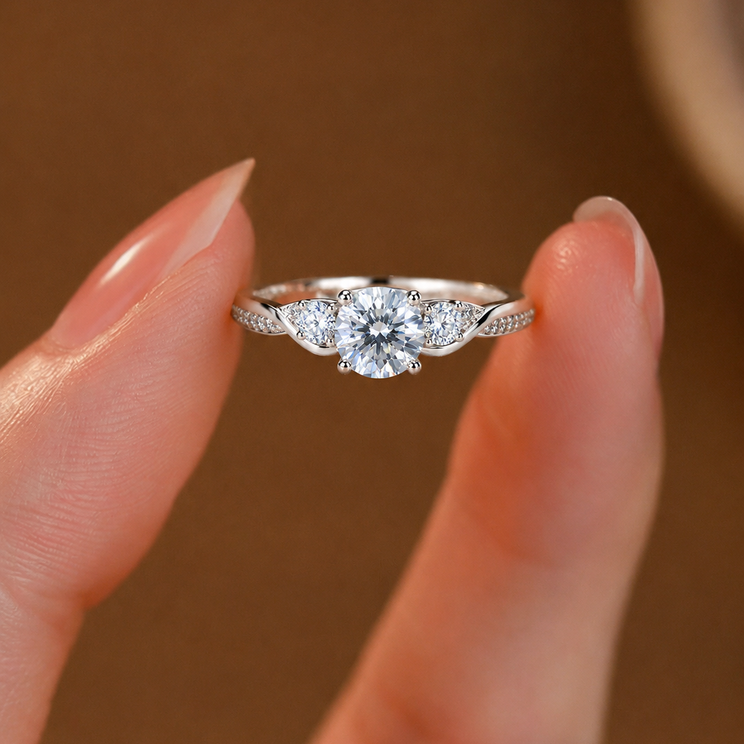 Elegant Three-Stone Bypass Diamond Ring