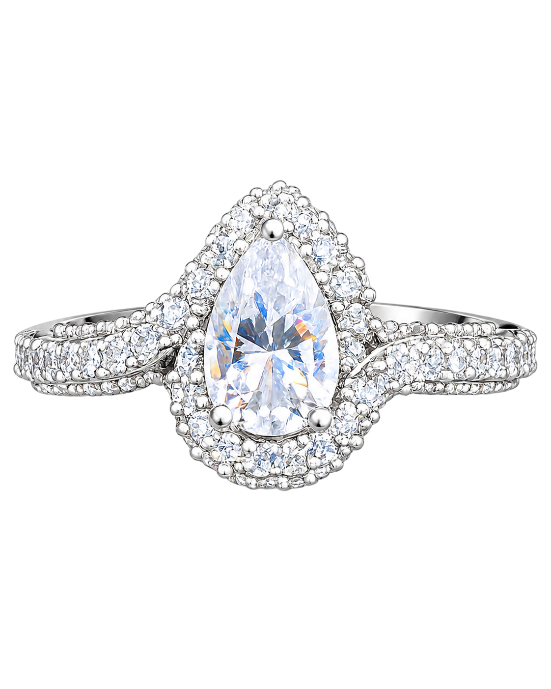 Radiant Pear-Cut Halo Swirl Diamond Ring