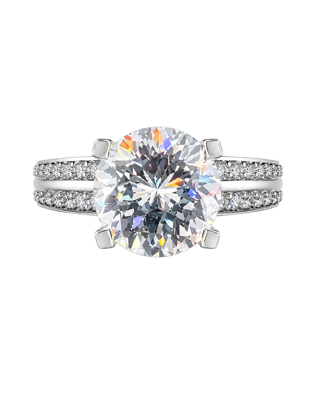Brilliant-Cut Solitaire with Pavé Split-Band Engagement Ring