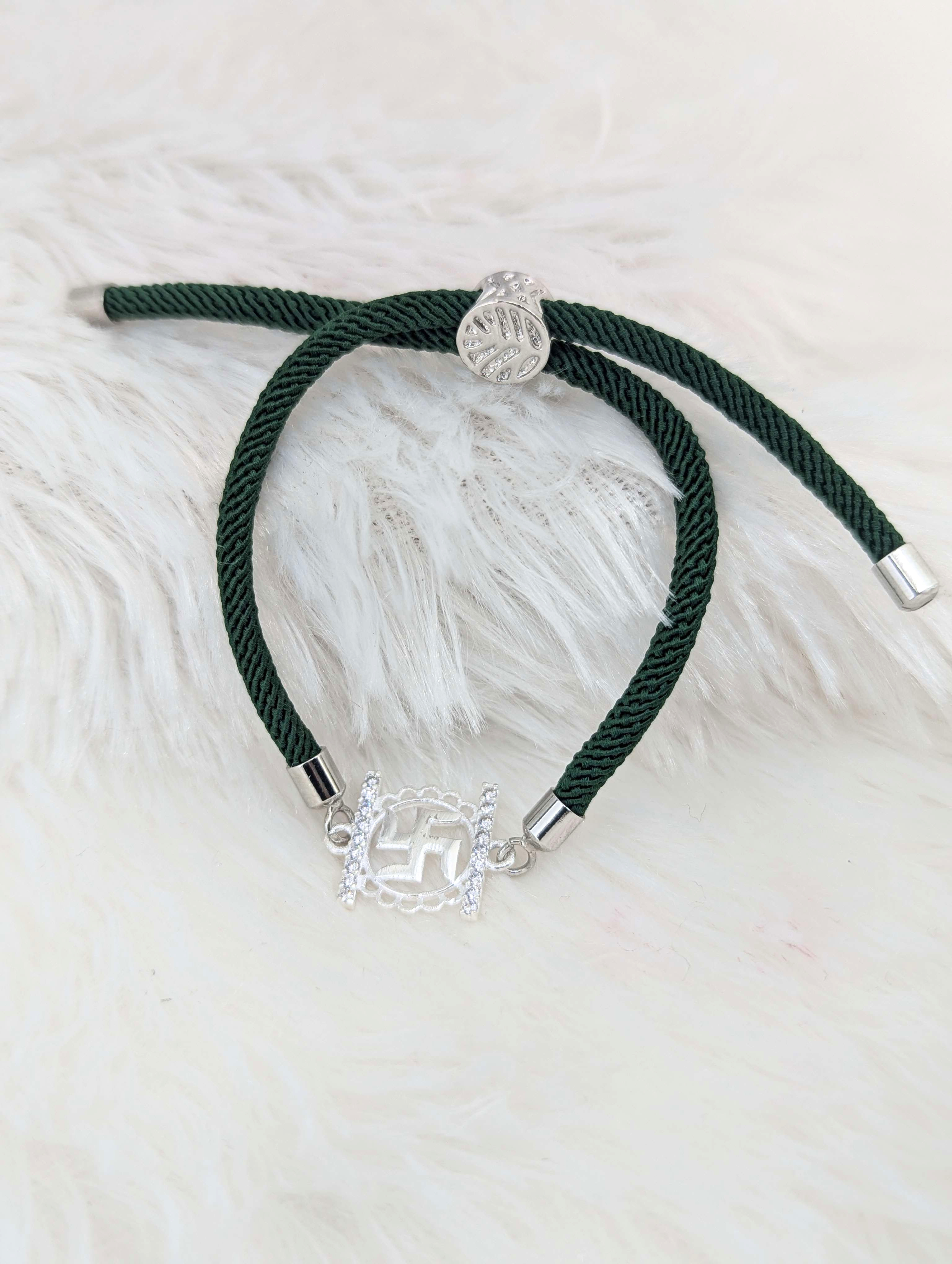 Divine Swastika Green Cord Bracelet