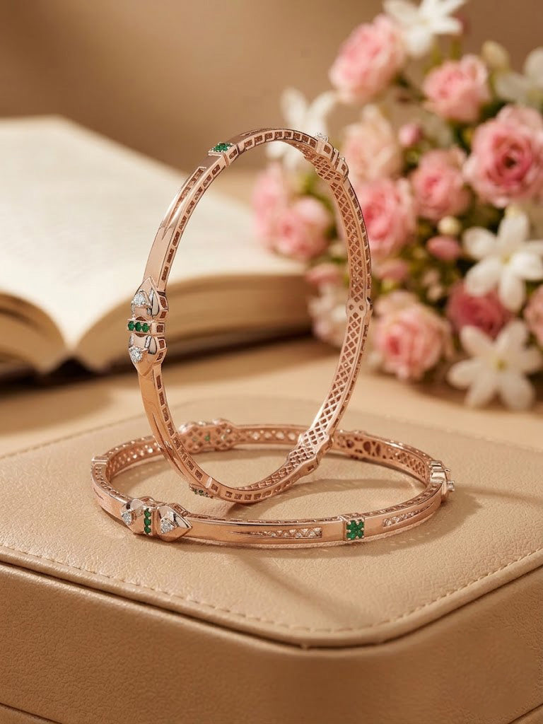 Emerald & Diamond Accent Rose Gold Bangles