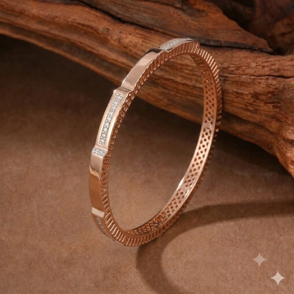 Architectural Fluted & Pave Rose Gold Designer Bangles