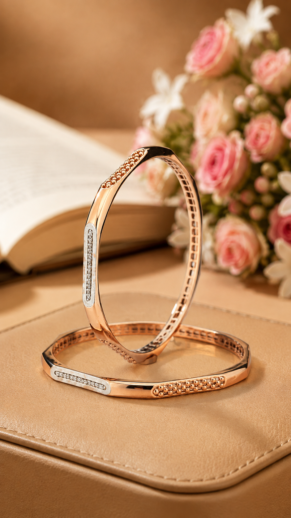Modern Sleek Pavé-Accent Solid Bangle