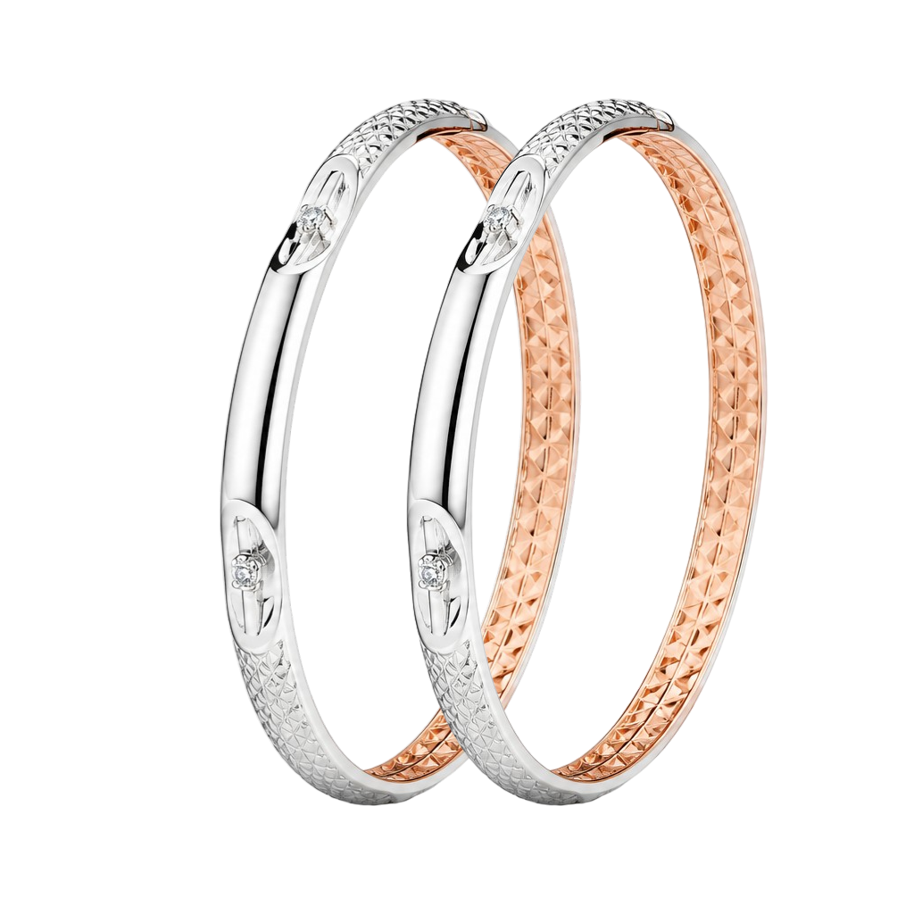 Sleek Rhodium-Plated Dual-Tone Elegance Bangles