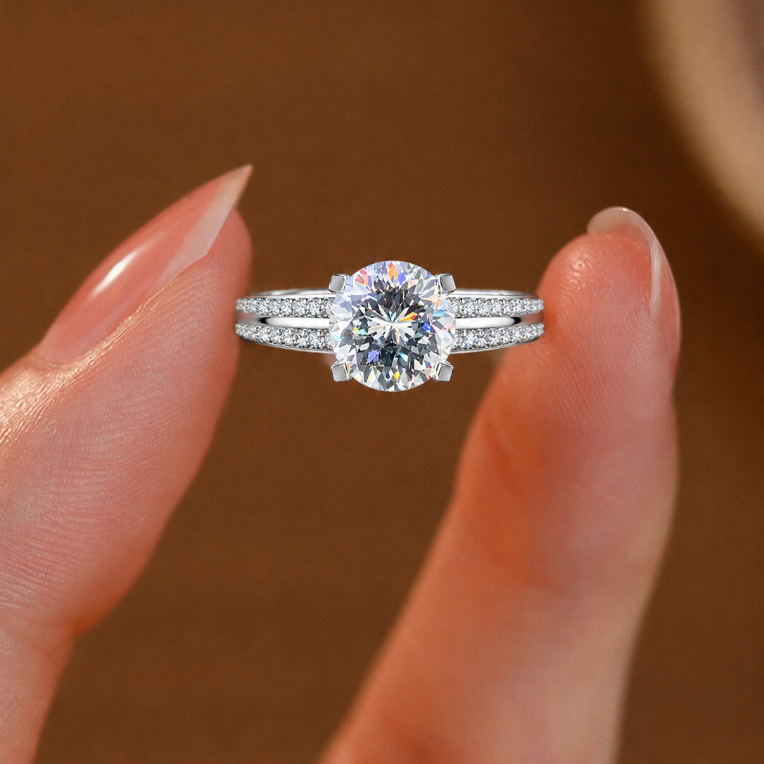 Brilliant-Cut Solitaire with Pavé Split-Band Engagement Ring