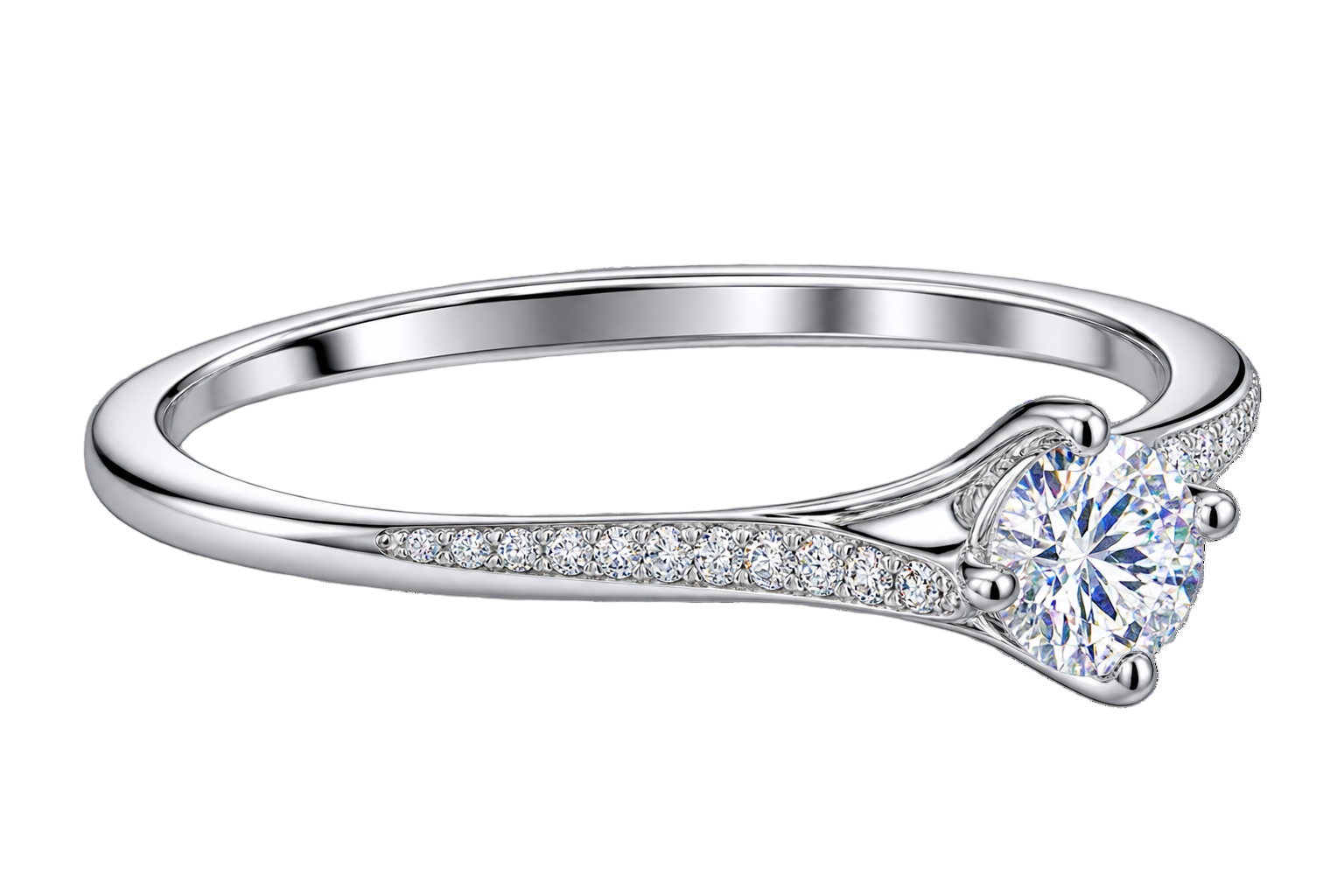 Graceful Pavé-Shoulder Solitaire Engagement Ring
