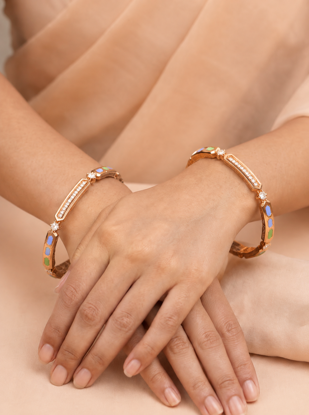 Multicolored Enamel & Crystal Rose Gold Designer Bangles
