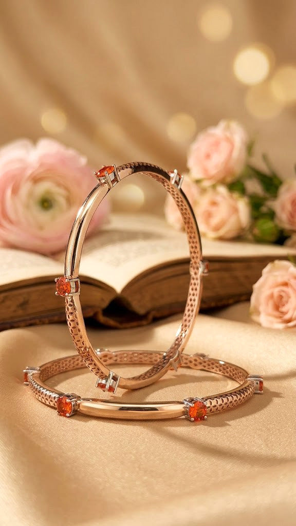 Vibrant Gemstone-Accented Rose-Gold Bangles