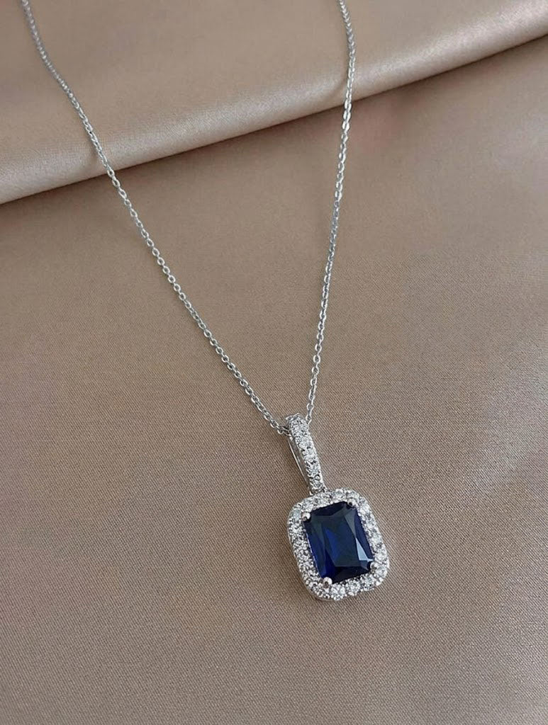 Classic Emerald-Cut Sapphire Halo Pendant