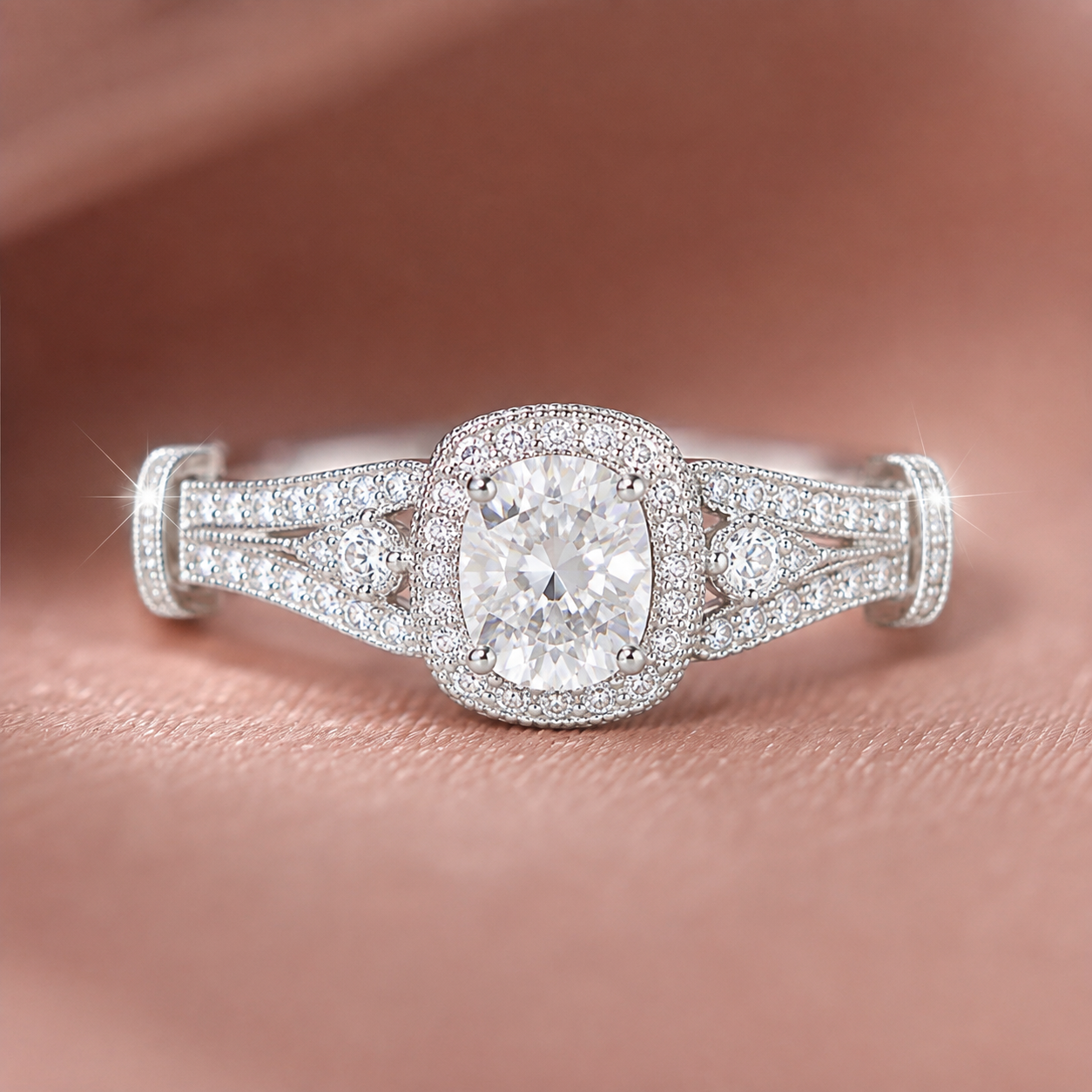 Vintage-Inspired Milgrain Halo Engagement Ring