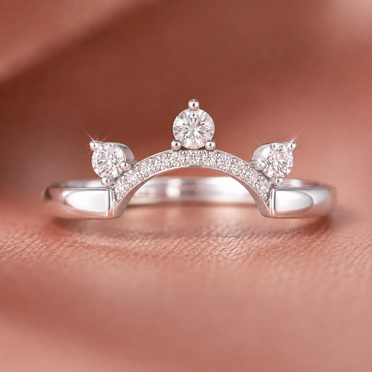 Regal Crown Three-Stone Silver Ring