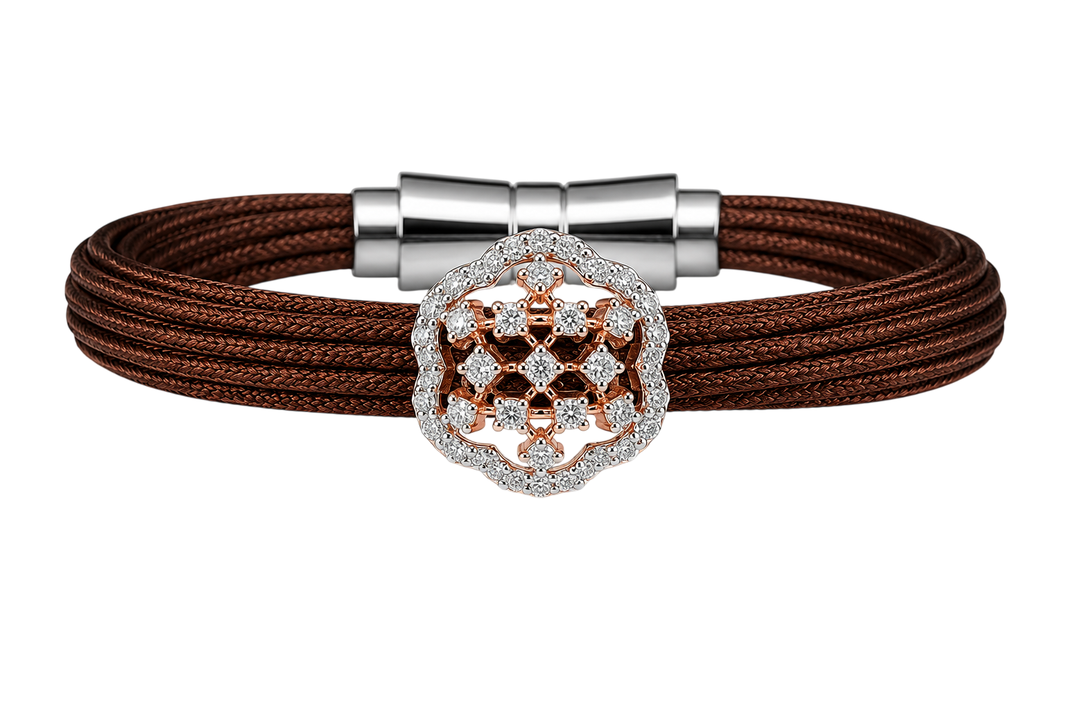 Delicate Floral-Inspired Stone and Brown Cord Bracelet
