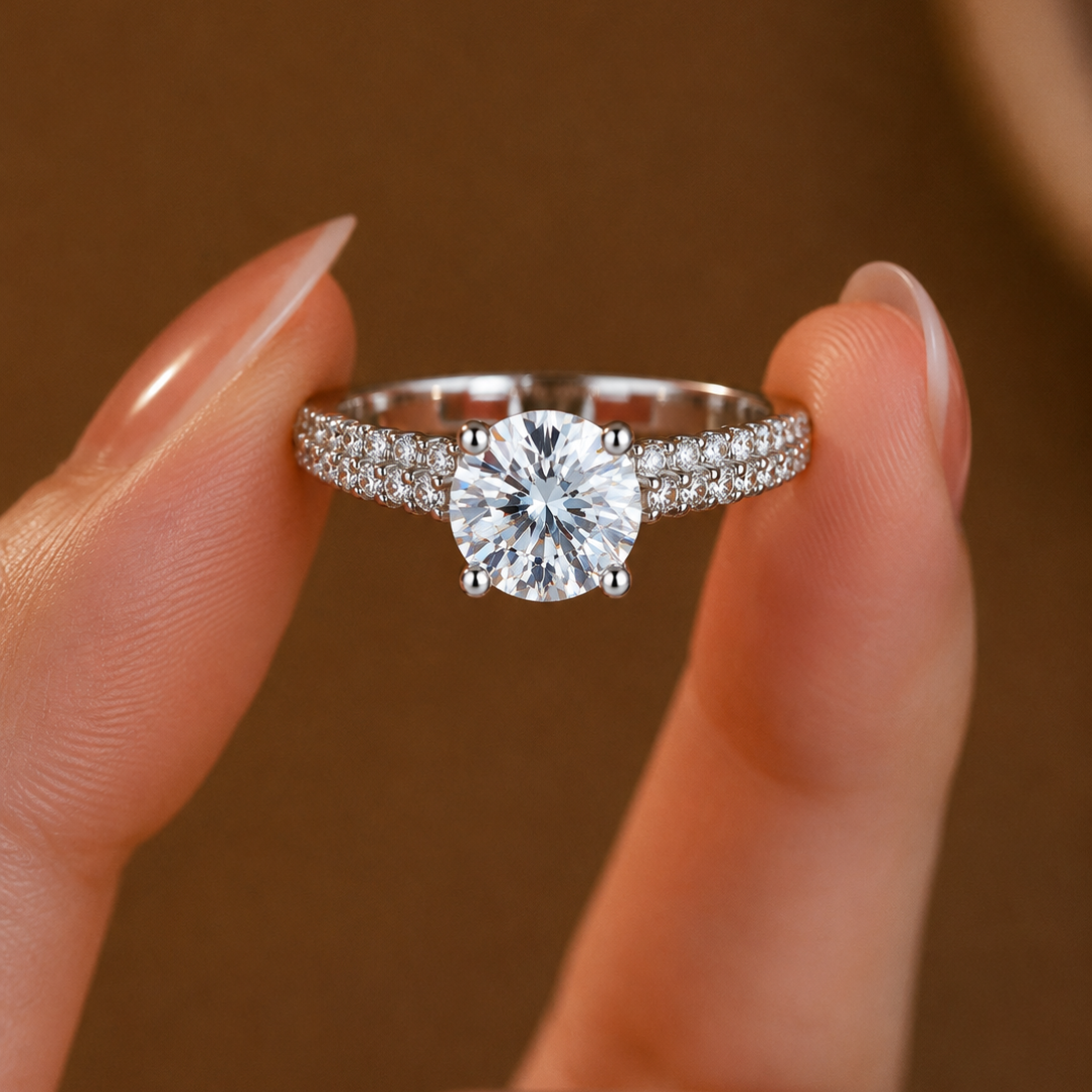Brilliant Double-Row Pave Diamond Engagement Ring