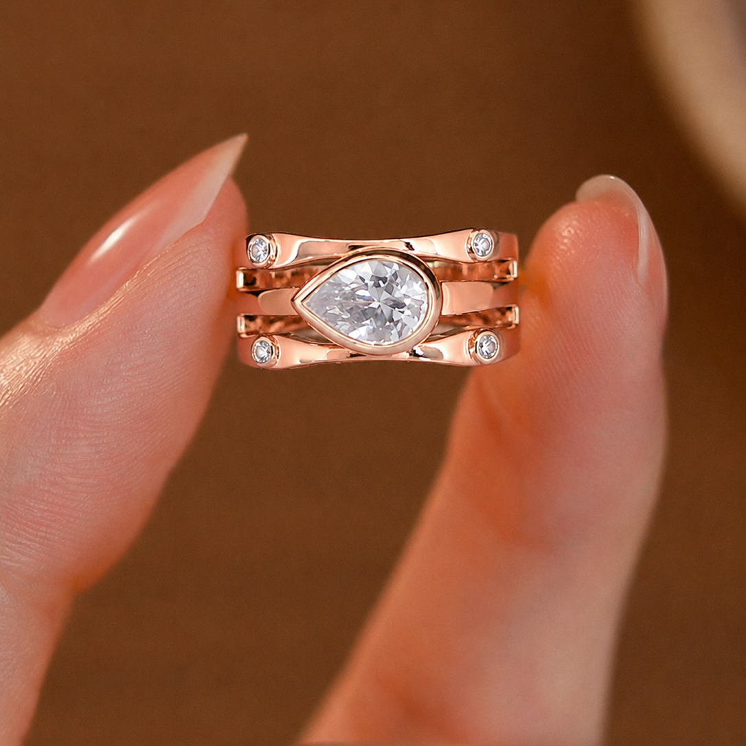 Avant-Garde Multi-Strand Pear-Cut Statement Ring