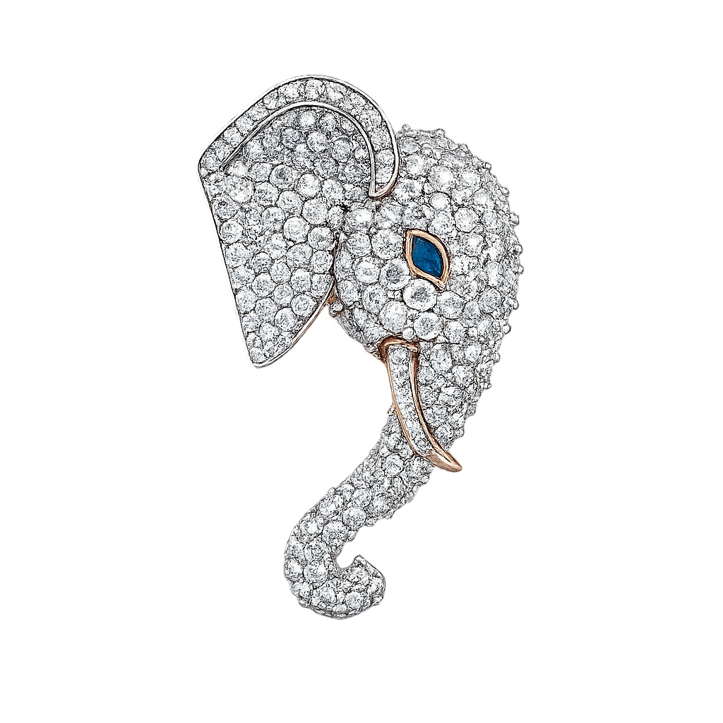 Majestic Full-Pavé Elephant Head Brooch