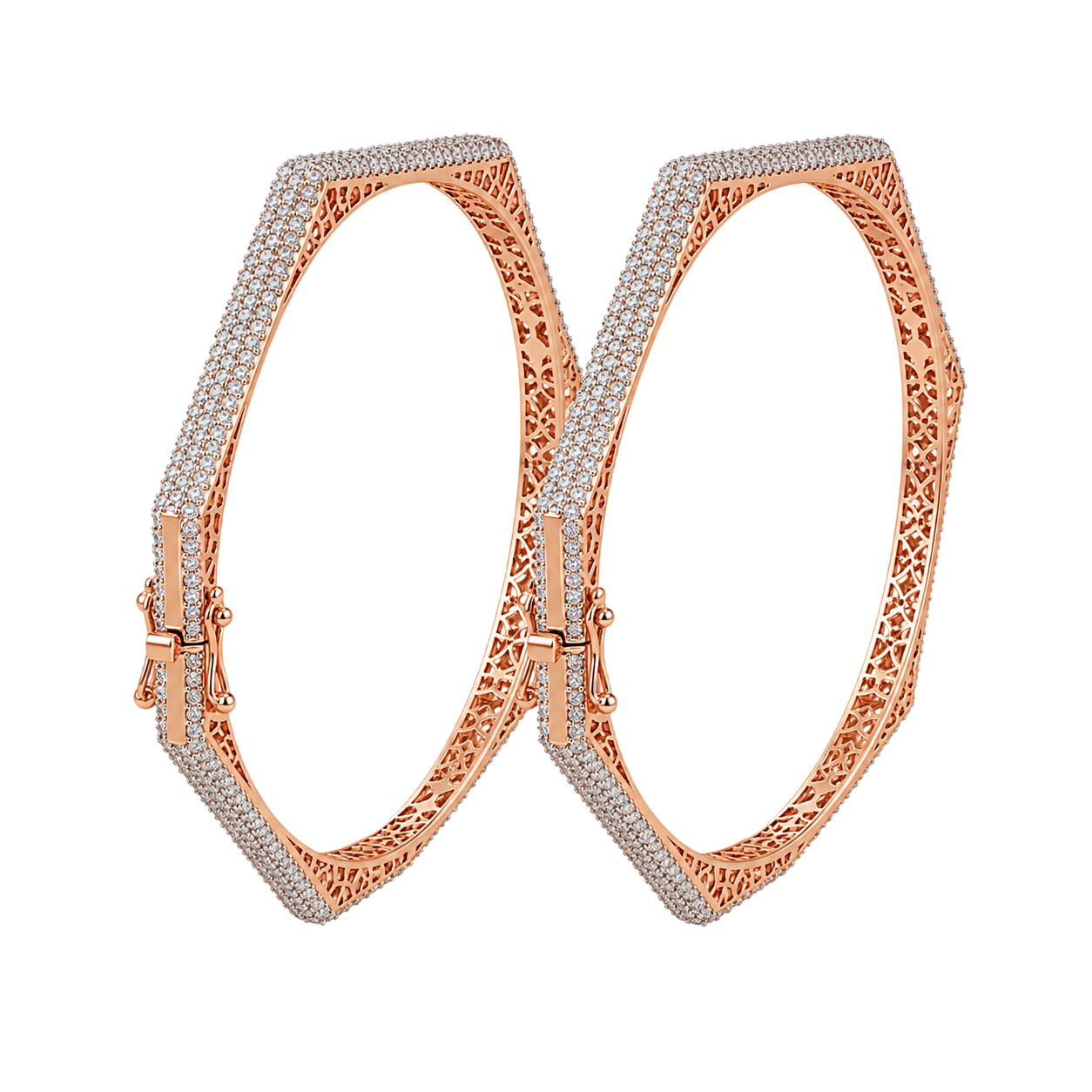 Geometric Hexagonal Pavé-Set Rose Gold Designer Bangles