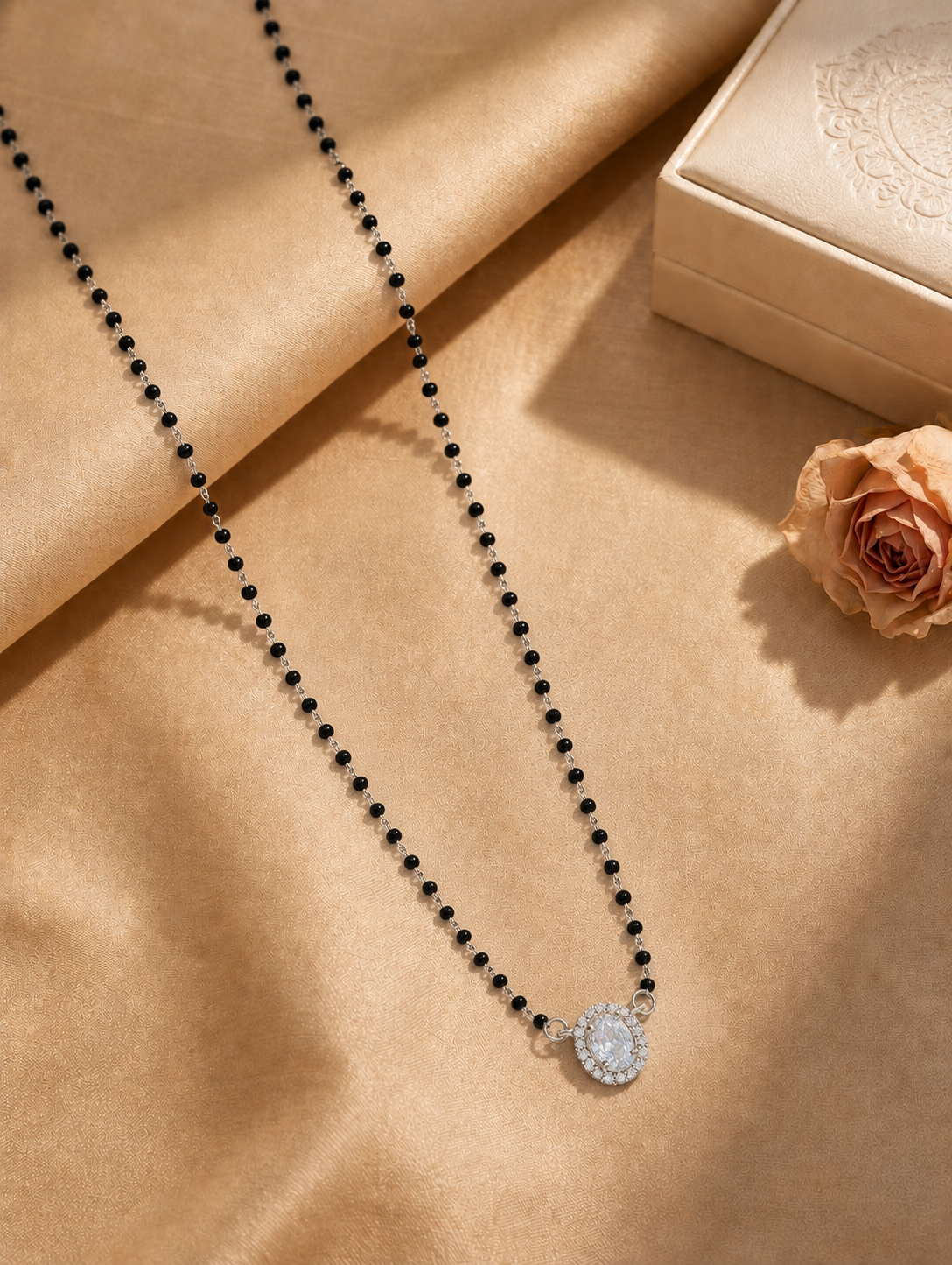 Refined Oval-Halo Solitaire Mangalsutra